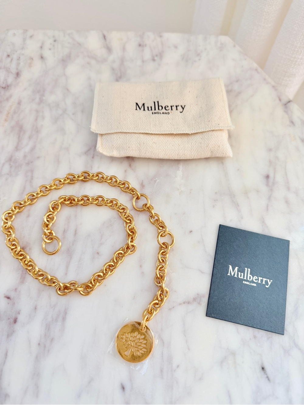 🌟 Mulberry Tree Logo Medallion Long Gold Bag Chain for Initial Letter Charms
